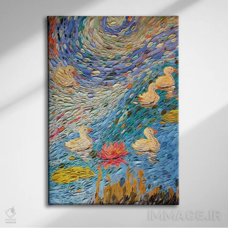 تابلو دکوراتیو خانواده قو دو اثر دنا تولفسون - نمای روبهرو روی دیوار