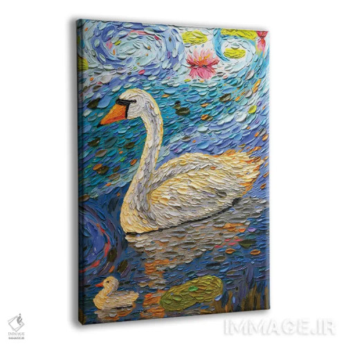 تابلو دکوراتیو خانواده قو سه اثر دنا تولفسون - نمای پرسپکتیو محصول