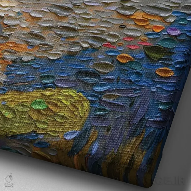 تابلو دکوراتیو خانواده قو سه اثر دنا تولفسون - نمای نزدیک بافت بوم