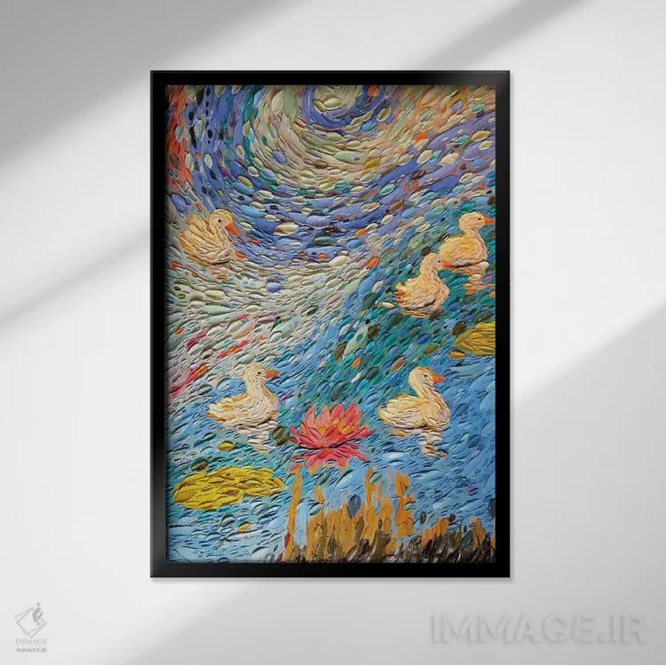 تابلو دکوراتیو خانواده قو دو اثر دنا تولفسون - نمای قابدار مشکی