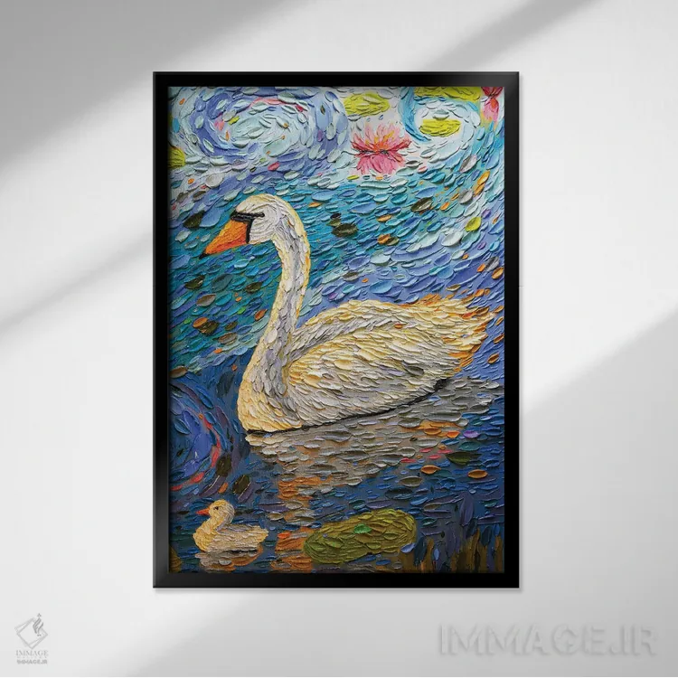 تابلو دکوراتیو خانواده قو سه اثر دنا تولفسون - نمای قابدار مشکی