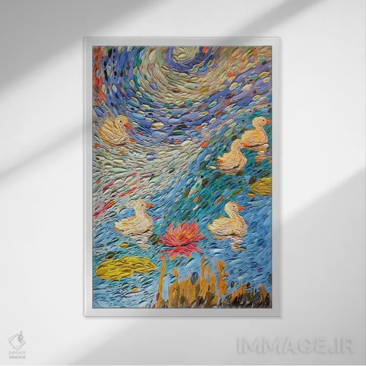 تابلو دکوراتیو خانواده قو دو اثر دنا تولفسون - نمای قابدار سفید