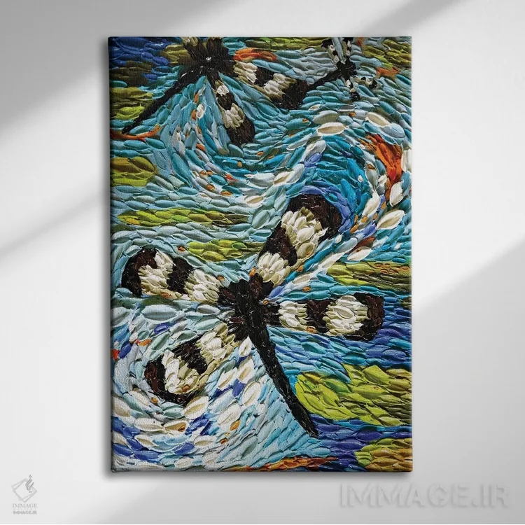 تابلو دکوراتیو تانگوی سنجاقک ها اثر دنا تولفسون - نمای روبهرو روی دیوار