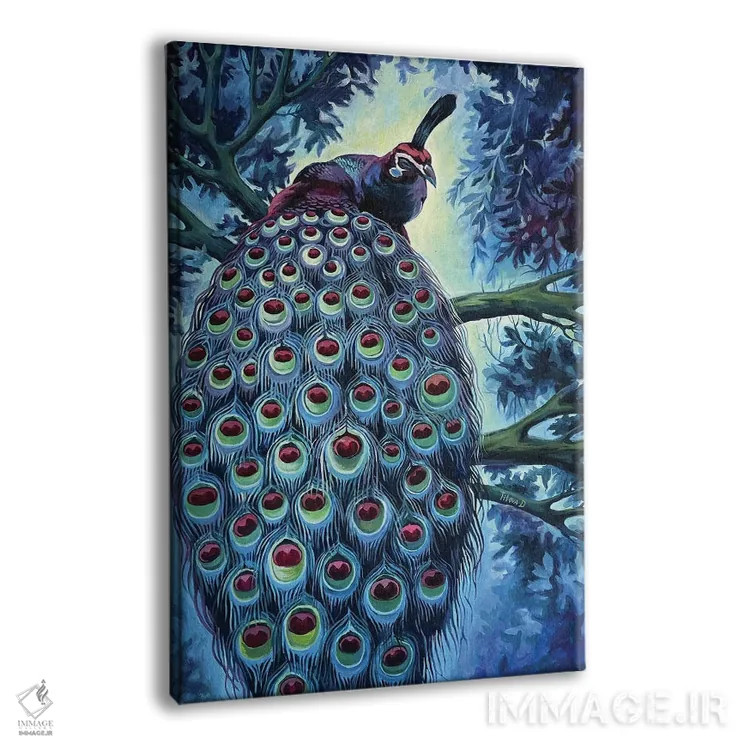 تابلو دکوراتیو طاووس آبی اثر دیانا تیتووا - نمای پرسپکتیو محصول