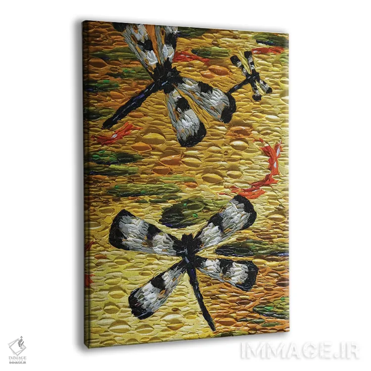 تابلو دکوراتیو سنجاقک های حوض طلایی اثر دنا تولفسون - نمای پرسپکتیو محصول