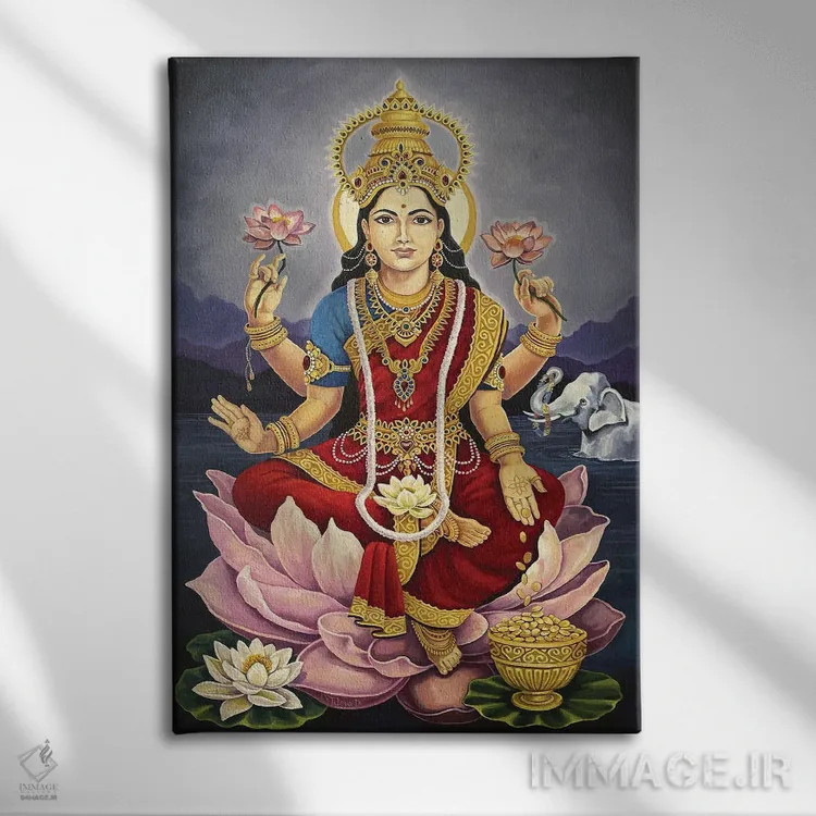 تابلو دکوراتیو لکشمی، الهه ثروت و رفاه اثر دیانا تیتووا - نمای روبهرو روی دیوار