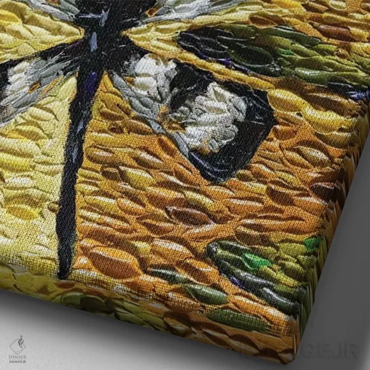 تابلو دکوراتیو سنجاقک های حوض طلایی اثر دنا تولفسون - نمای نزدیک بافت بوم