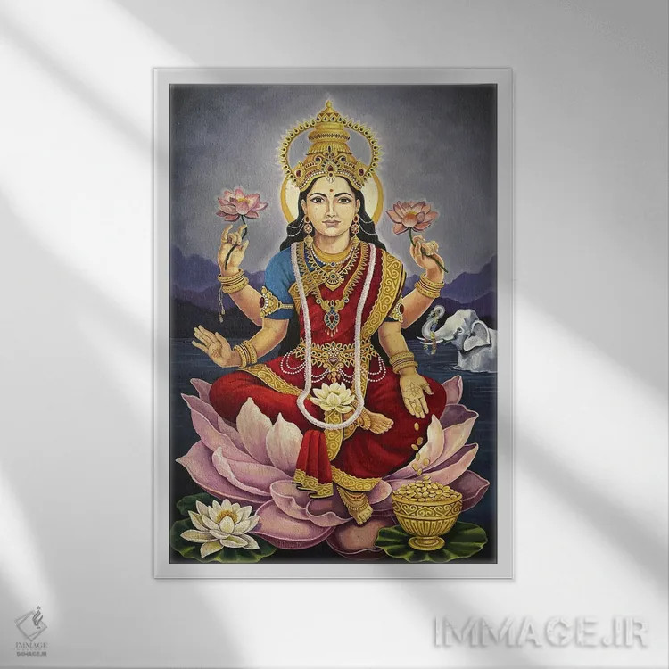 تابلو دکوراتیو لکشمی، الهه ثروت و رفاه اثر دیانا تیتووا - نمای قابدار سفید