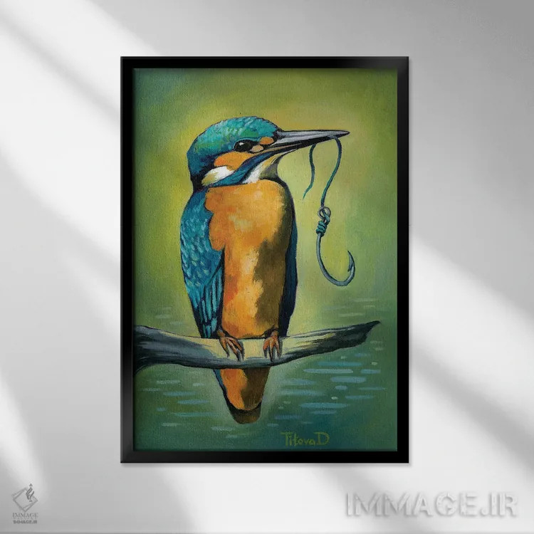 تابلو دکوراتیو آقای ماهی خور باهوش اثر دیانا تیتووا - نمای قابدار مشکی