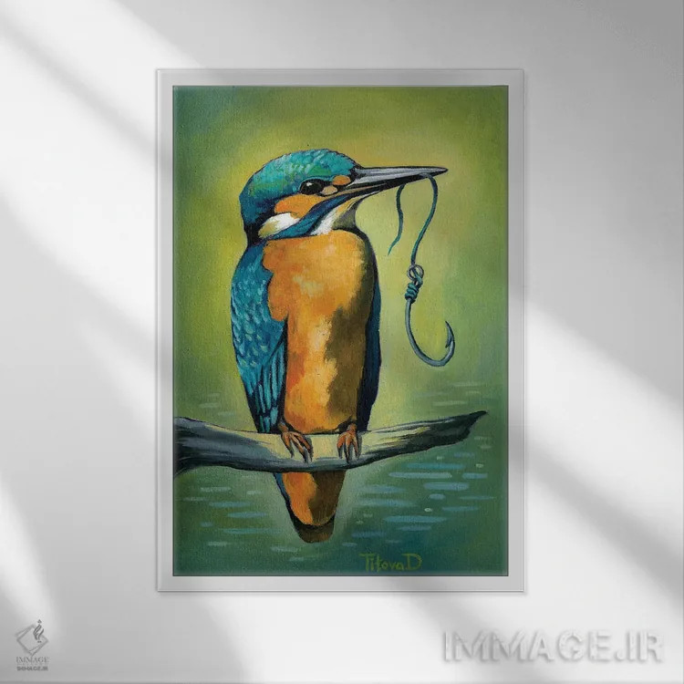 تابلو دکوراتیو آقای ماهی خور باهوش اثر دیانا تیتووا - نمای قابدار سفید