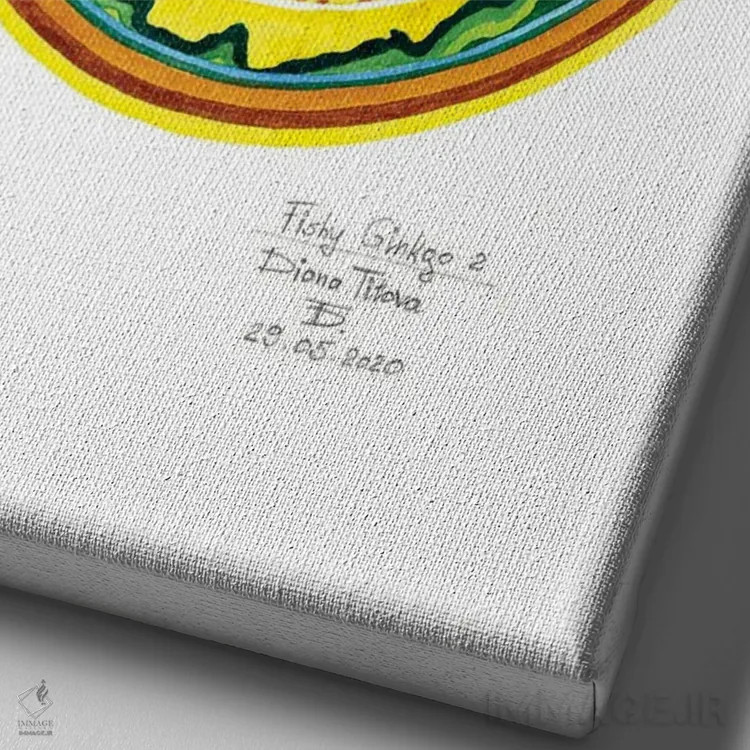 تابلو انتزاعی جینکوی ماهی دار دو اثر دیانا تیتووا - نمای نزدیک بافت بوم