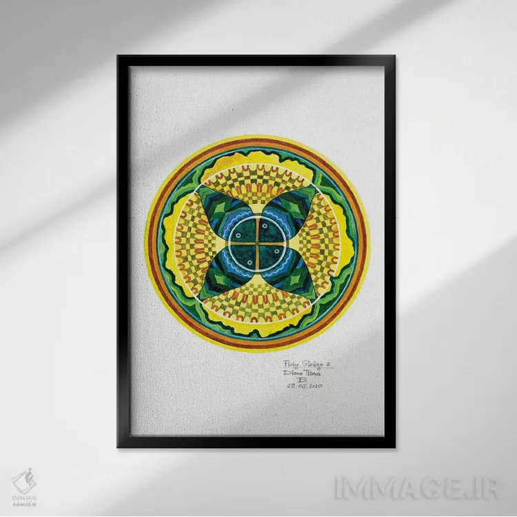 تابلو انتزاعی جینکوی ماهی دار دو اثر دیانا تیتووا - نمای قابدار مشکی