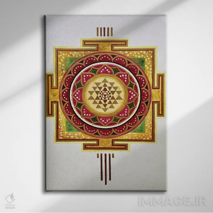 تابلو دکوراتیو شری یانترا لوتوس اثر دیانا تیتووا - نمای روبهرو روی دیوار