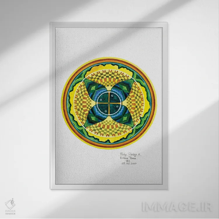 تابلو انتزاعی جینکوی ماهی دار دو اثر دیانا تیتووا - نمای قابدار سفید