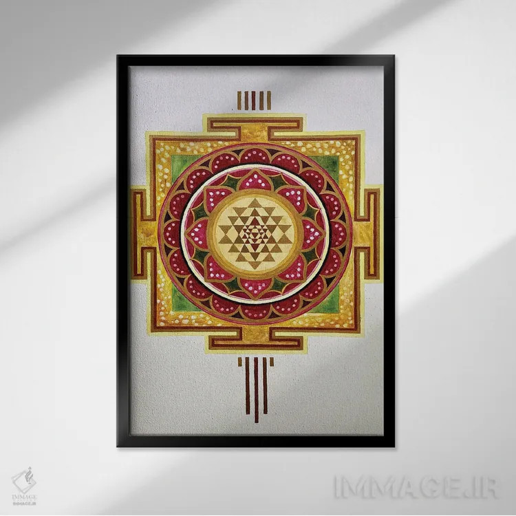 تابلو دکوراتیو شری یانترا لوتوس اثر دیانا تیتووا - نمای قابدار مشکی