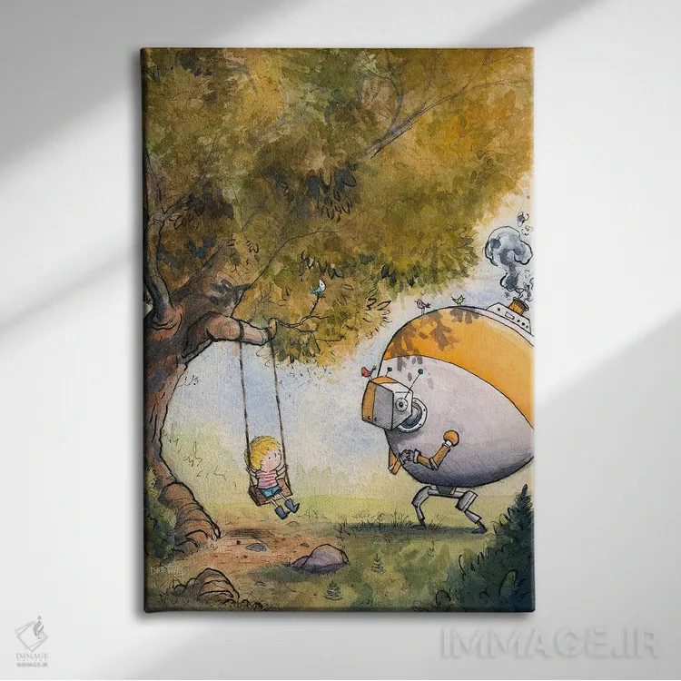 تابلو دکوراتیو پسر و ربات اثر دن تاویس - نمای روبهرو روی دیوار