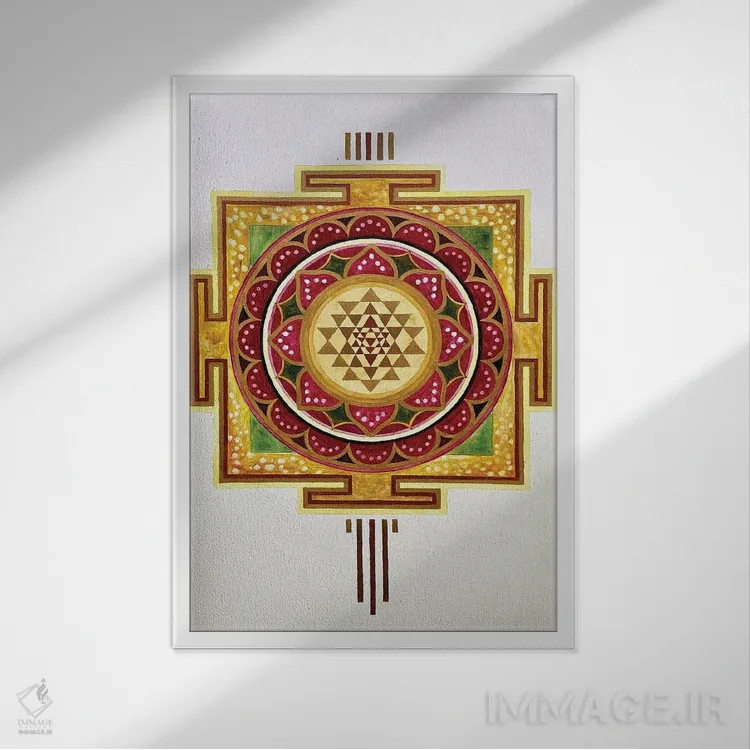 تابلو دکوراتیو شری یانترا لوتوس اثر دیانا تیتووا - نمای قابدار سفید