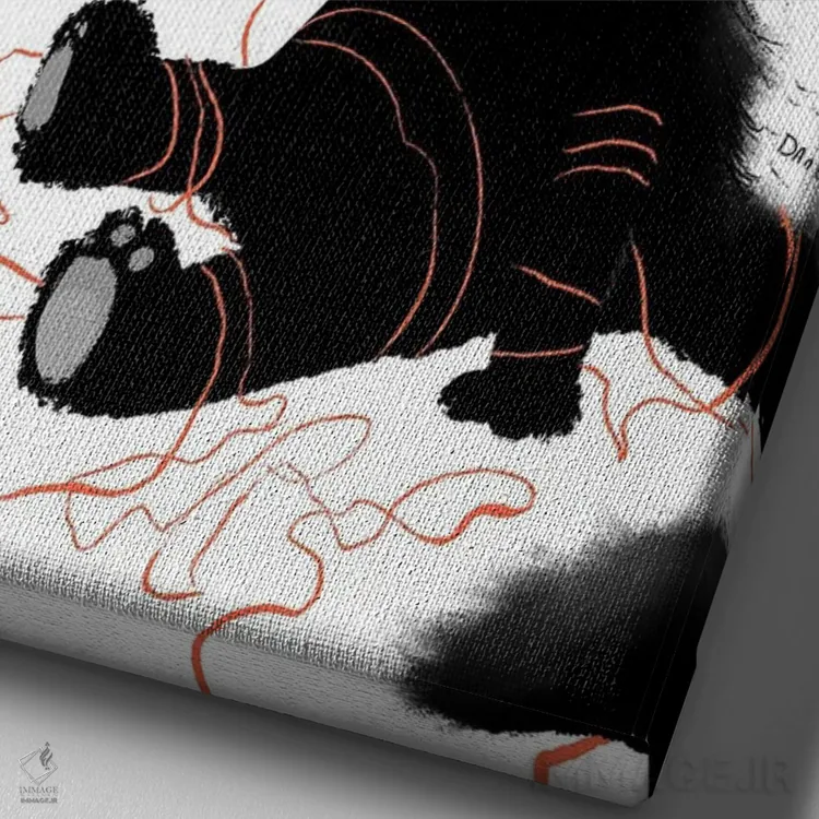 تابلو دکوراتیو گربه سیاه با کلاف کاموا اثر دن تاویس - نمای نزدیک بافت بوم