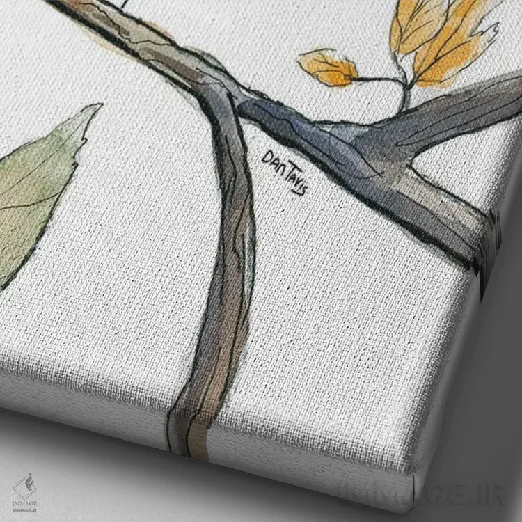 تابلو دکوراتیو نگاه پرنده آبی اثر دن تاویس - نمای نزدیک بافت بوم