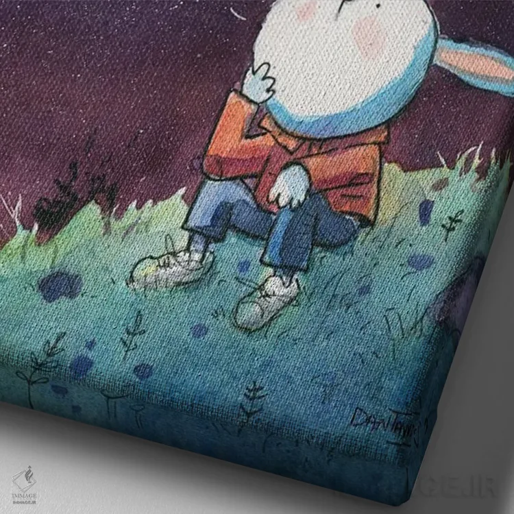 تابلو دکوراتیو خرگوش در شب پرستاره اثر دن تاویس - نمای نزدیک بافت بوم