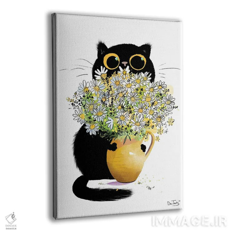 تابلو دکوراتیو گربه عاشق گل ها اثر دن تاویس - نمای پرسپکتیو محصول