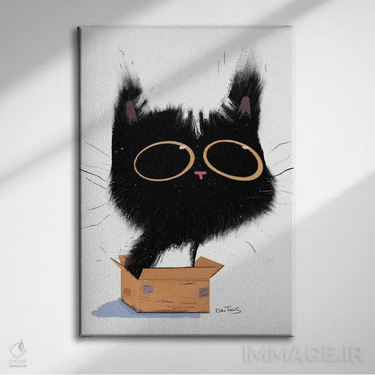 تابلو دکوراتیو گربه در جعبه اثر دن تاویس - نمای روبهرو روی دیوار