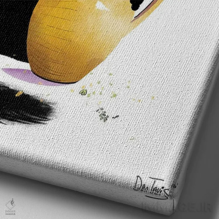 تابلو دکوراتیو گربه عاشق گل ها اثر دن تاویس - نمای نزدیک بافت بوم