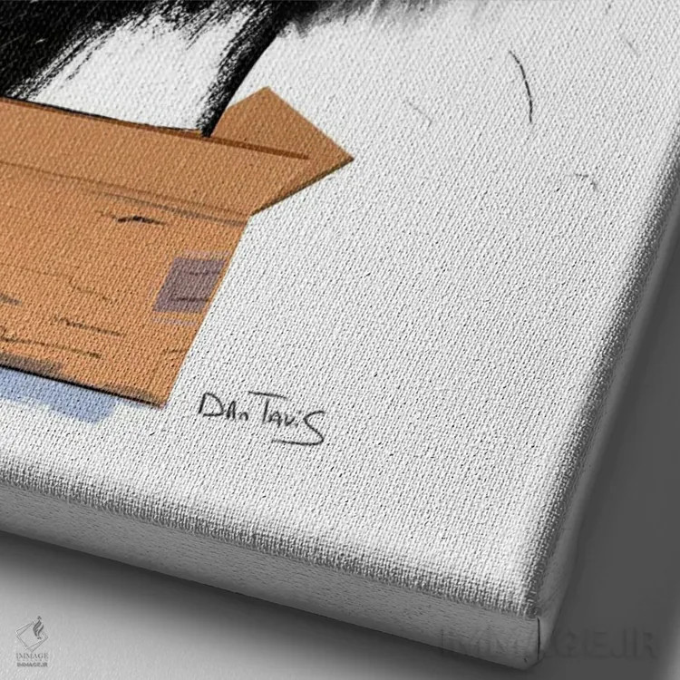 تابلو دکوراتیو گربه در جعبه اثر دن تاویس - نمای نزدیک بافت بوم