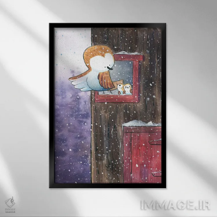 تابلو دکوراتیو اولین زمستان اثر دن تاویس - نمای قابدار مشکی