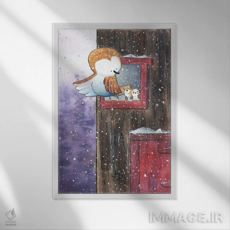 تابلو دکوراتیو اولین زمستان اثر دن تاویس - نمای قابدار سفید