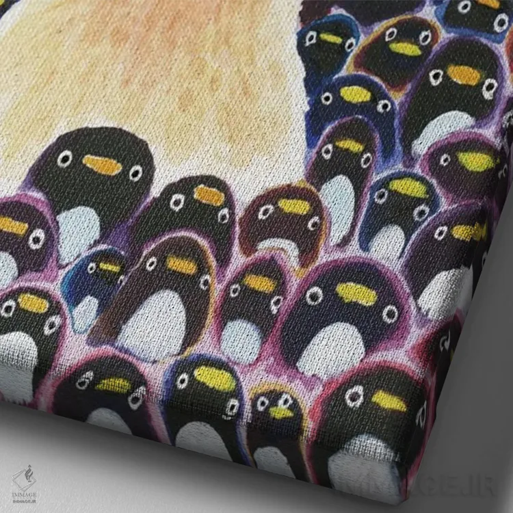 تابلو دکوراتیو خرس قطبی و پنگوئن ها اثر دن تاویس - نمای نزدیک بافت بوم