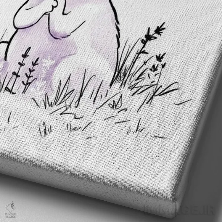 تابلو دکوراتیو خرگوش و سه پروانه اثر دن تاویس - نمای نزدیک بافت بوم