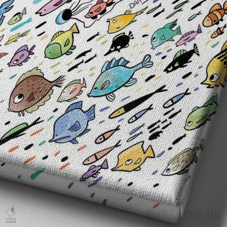 تابلو دکوراتیو ماهی و دوستش اثر دن تاویس - نمای نزدیک بافت بوم