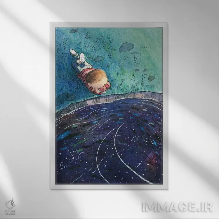 تابلو دکوراتیو پسر و ستاره ها اثر دن تاویس - نمای قابدار سفید