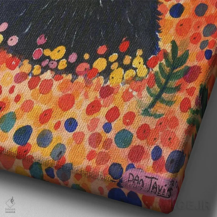 تابلو دکوراتیو خرس سیاه و توت ها اثر دن تاویس - نمای نزدیک بافت بوم