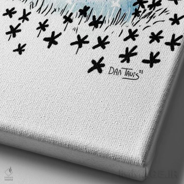 تابلو دکوراتیو خرگوش و گل اثر دن تاویس - نمای نزدیک بافت بوم