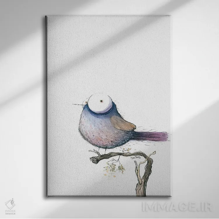 تابلو دکوراتیو پرنده چش درشت اثر دن تاویس - نمای روبهرو روی دیوار