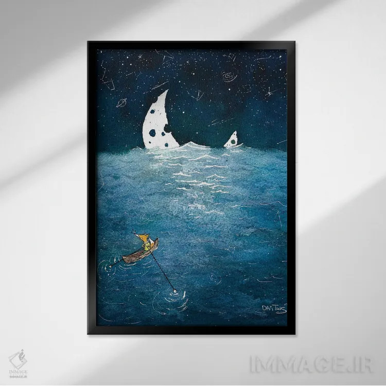 تابلو دکوراتیو دنبال ماه دویدن اثر دن تاویس - نمای قابدار مشکی