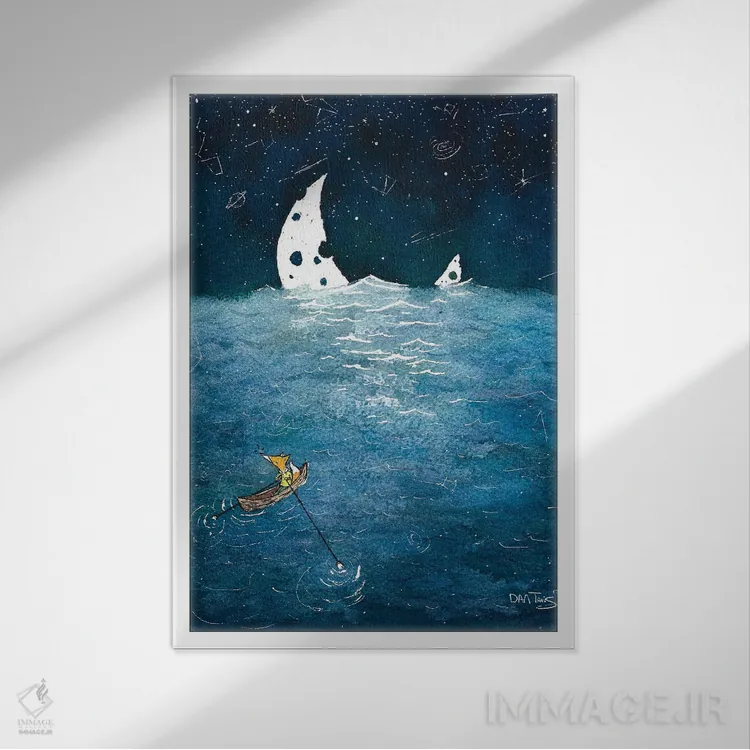 تابلو دکوراتیو دنبال ماه دویدن اثر دن تاویس - نمای قابدار سفید
