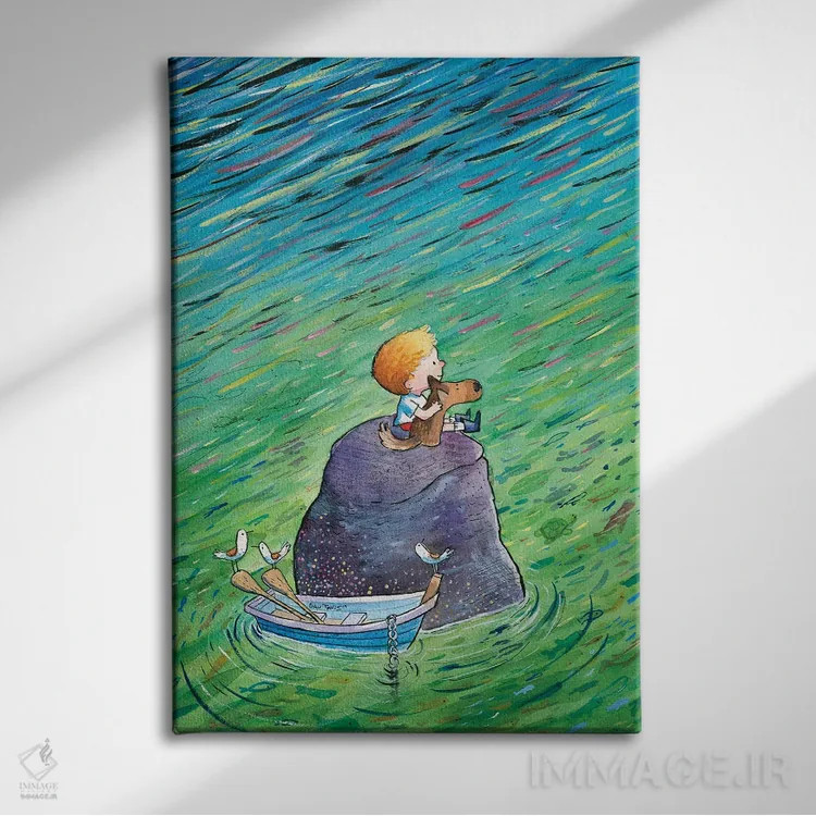 تابلو دکوراتیو سگ و بهترین دوستش اثر دن تاویس - نمای روبهرو روی دیوار