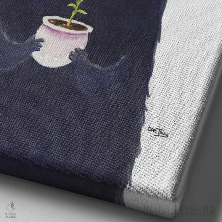 تابلو دکوراتیو خرس و گیاه اثر دن تاویس - نمای نزدیک بافت بوم