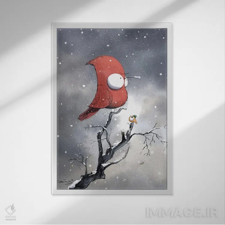 تابلو دکوراتیو برخی پرندگان زمستان را دوست ندارند اثر دن تاویس - نمای قابدار سفید