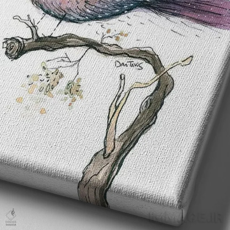 تابلو دکوراتیو پرنده چش درشت اثر دن تاویس - نمای نزدیک بافت بوم