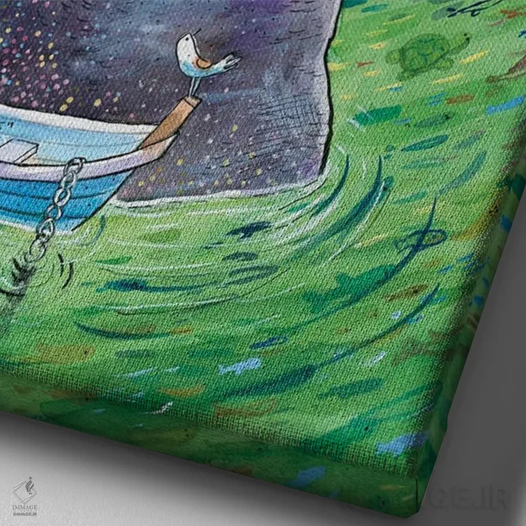 تابلو دکوراتیو سگ و بهترین دوستش اثر دن تاویس - نمای نزدیک بافت بوم