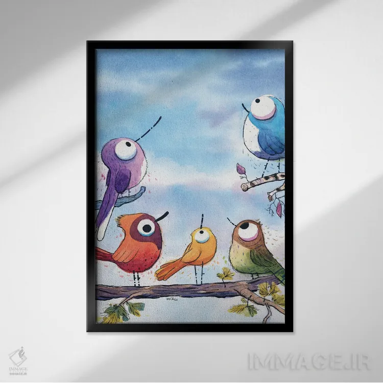 تابلو دکوراتیو همه جا پرنده است اثر دن تاویس - نمای قابدار مشکی