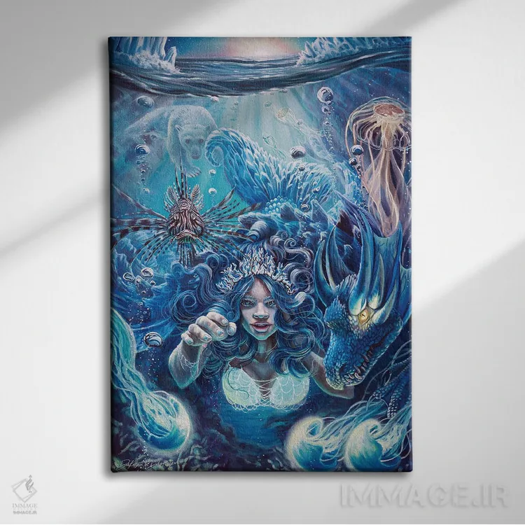 تابلو دکوراتیو پری دریایی یخی اثر دکوتا دیت ویلر - نمای روبهرو روی دیوار