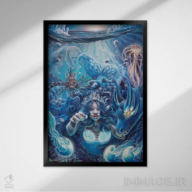 تابلو دکوراتیو پری دریایی یخی اثر دکوتا دیت ویلر - نمای قابدار مشکی