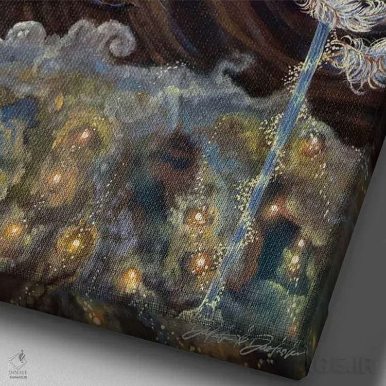 تابلو دکوراتیو فرشته عدالت اثر دکوتا دیت ویلر - نمای نزدیک بافت بوم