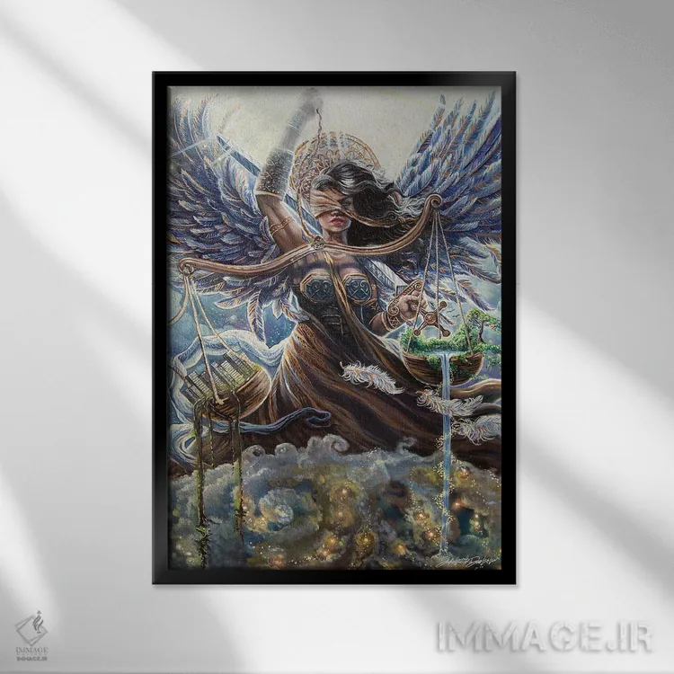 تابلو دکوراتیو فرشته عدالت اثر دکوتا دیت ویلر - نمای قابدار مشکی