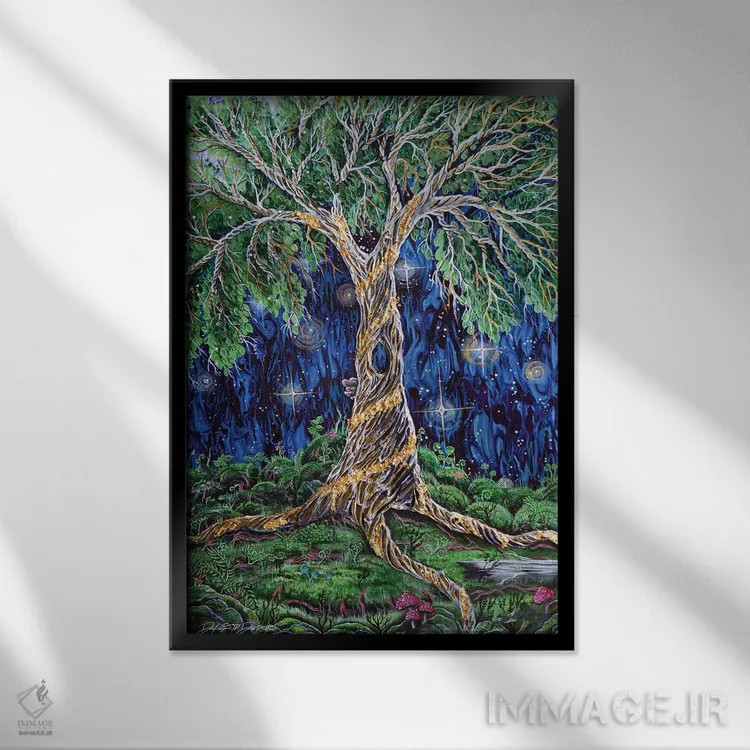 تابلو دکوراتیو درخت خیزش ققنوس اثر دکوتا دیت ویلر - نمای قابدار مشکی